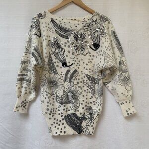 Vintage 80s Lambswool Angora‎ Dolman Sleeve Sweater Womens Large Sequin F Pearl